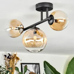 hofstein Chehalis Plafonnier, Boule lumineuse Ambre, Clair, 3 lumières