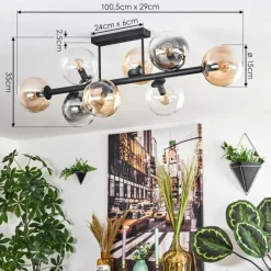 hofstein Chehalis Plafonnier, Boule lumineuse Ambre, Clair, Fumé, 8 lumières