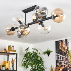 hofstein Chehalis Plafonnier, Boule lumineuse Ambre, Clair, Fumé, 8 lumières