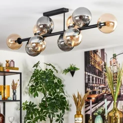 hofstein Chehalis Plafonnier, Boule lumineuse Ambre, Fumé, 10 lumières