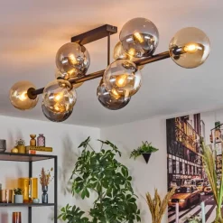 hofstein Chehalis Plafonnier, Boule lumineuse Ambre, Fumé, 10 lumières
