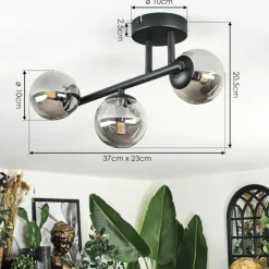 Suspension Verre Fumé-hofstein Chehalis Plafonnier, Boule lumineuse Fumé, 3 lumières