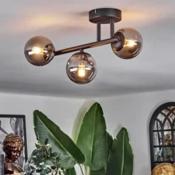 Suspension Verre Fumé-hofstein Chehalis Plafonnier, Boule lumineuse Fumé, 3 lumières