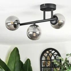 Suspension Verre Fumé-hofstein Chehalis Plafonnier, Boule lumineuse Fumé, 3 lumières