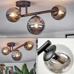 hofstein Chehalis Plafonnier, Boule lumineuse Fumé, 3 lumières