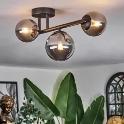 hofstein Chehalis Plafonnier, Boule lumineuse Fumé, 3 lumières