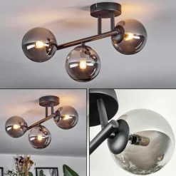 hofstein Chehalis Plafonnier, Boule lumineuse Fumé, 3 lumières