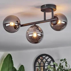 hofstein Chehalis Plafonnier, Boule lumineuse Fumé, 3 lumières