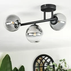 hofstein Chehalis Plafonnier, Boule lumineuse Clair, Fumé, 3 lumières