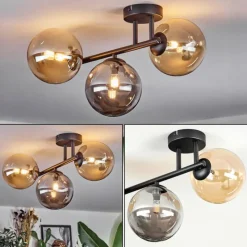 hofstein Chehalis Plafonnier, Boule lumineuse Ambre, Fumé, 3 lumières