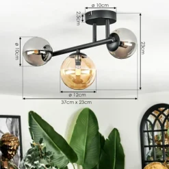 hofstein Chehalis Plafonnier, Boule lumineuse Ambre, Fumé, 3 lumières