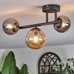 hofstein Chehalis Plafonnier, Boule lumineuse Ambre, Fumé, 3 lumières