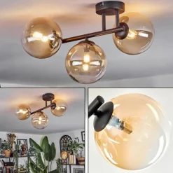 hofstein Chehalis Plafonnier, Boule lumineuse Ambre, Clair, 3 lumières