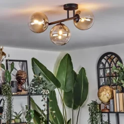 hofstein Chehalis Plafonnier, Boule lumineuse Ambre, Clair, 3 lumières