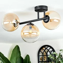 hofstein Chehalis Plafonnier, Boule lumineuse Ambre, Clair, 3 lumières