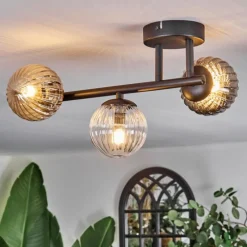 hofstein Chehalis Plafonnier, Boule lumineuse Ambre, Clair, Fumé, 3 lumières