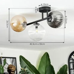 hofstein Chehalis Plafonnier, Boule lumineuse Ambre, Clair, Fumé, 3 lumières