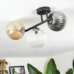 hofstein Chehalis Plafonnier, Boule lumineuse Ambre, Clair, Fumé, 3 lumières