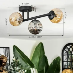 hofstein Chehalis Plafonnier, Boule lumineuse Ambre, Fumé, 3 lumières