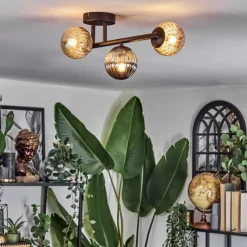 hofstein Chehalis Plafonnier, Boule lumineuse Ambre, Fumé, 3 lumières