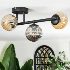 hofstein Chehalis Plafonnier, Boule lumineuse Ambre, Fumé, 3 lumières