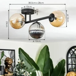 hofstein Chehalis Plafonnier, Boule lumineuse Ambre, Fumé, 3 lumières