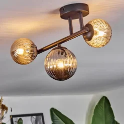 hofstein Chehalis Plafonnier, Boule lumineuse Ambre, Fumé, 3 lumières