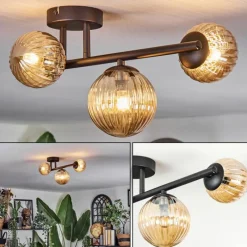 hofstein Chehalis Plafonnier, Boule lumineuse Ambre, 3 lumières