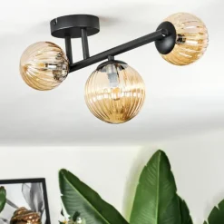 hofstein Chehalis Plafonnier, Boule lumineuse Ambre, 3 lumières