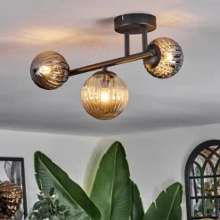 hofstein Chehalis Plafonnier, Boule lumineuse Ambre, Fumé, 3 lumières