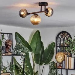 hofstein Chehalis Plafonnier, Boule lumineuse Ambre, Fumé, 3 lumières