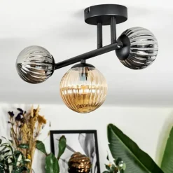hofstein Chehalis Plafonnier, Boule lumineuse Ambre, Fumé, 3 lumières