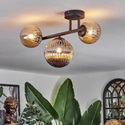 hofstein Chehalis Plafonnier, Boule lumineuse Ambre, Fumé, 3 lumières