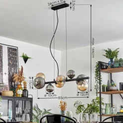 hofstein Chehalis Suspension, Boule lumineuse, Suspension Ambre, Fumé, 8 lumières