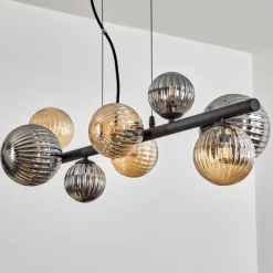 hofstein Chehalis Suspension, Boule lumineuse, Suspension Ambre, Fumé, 8 lumières