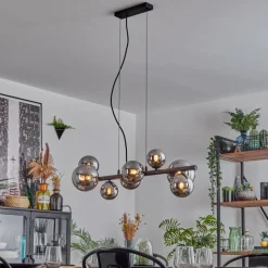 hofstein Chehalis Suspension, Boule lumineuse, Suspension Chrome, Fumé, 8 lumières