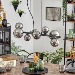 hofstein Chehalis Suspension, Boule lumineuse, Suspension Chrome, Fumé, 8 lumières