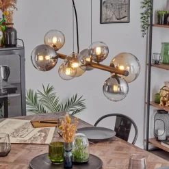 hofstein Chehalis Suspension, Boule lumineuse, Suspension Ambre, Clair, Fumé, 8 lumières