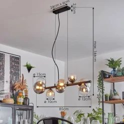 hofstein Chehalis Suspension, Boule lumineuse, Suspension Ambre, Clair, Fumé, 8 lumières