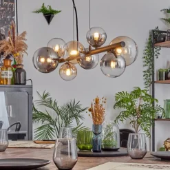 hofstein Chehalis Suspension, Boule lumineuse, Suspension Ambre, Clair, Fumé, 8 lumières