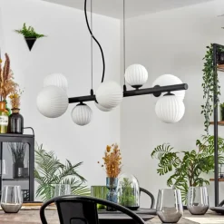 Lampes Vintages & Rétros-hofstein Chehalis Suspension, Boule lumineuse, Suspension Blanc, 8 lumières