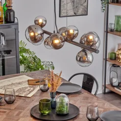 hofstein Chehalis Suspension, Boule lumineuse, Suspension Chrome, Clair, Fumé, 10 lumières