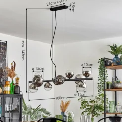 hofstein Chehalis Suspension, Boule lumineuse, Suspension Chrome, Clair, Fumé, 10 lumières