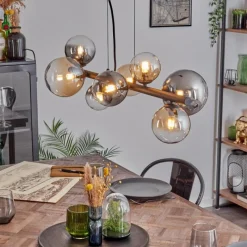 Suspension Verre Fumé-hofstein Chehalis Suspension, Boule lumineuse, Suspension Ambre, Clair, Fumé, 8 lumières