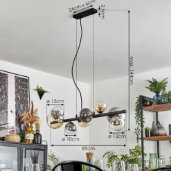 Suspension Verre Fumé-hofstein Chehalis Suspension, Boule lumineuse, Suspension Ambre, Clair, Fumé, 8 lumières