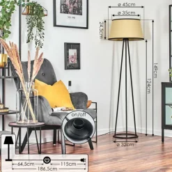 hofstein Chellas Lampadaire beige, Noir, 1 lumière* Lampadaires Et Lampes Sur Pied