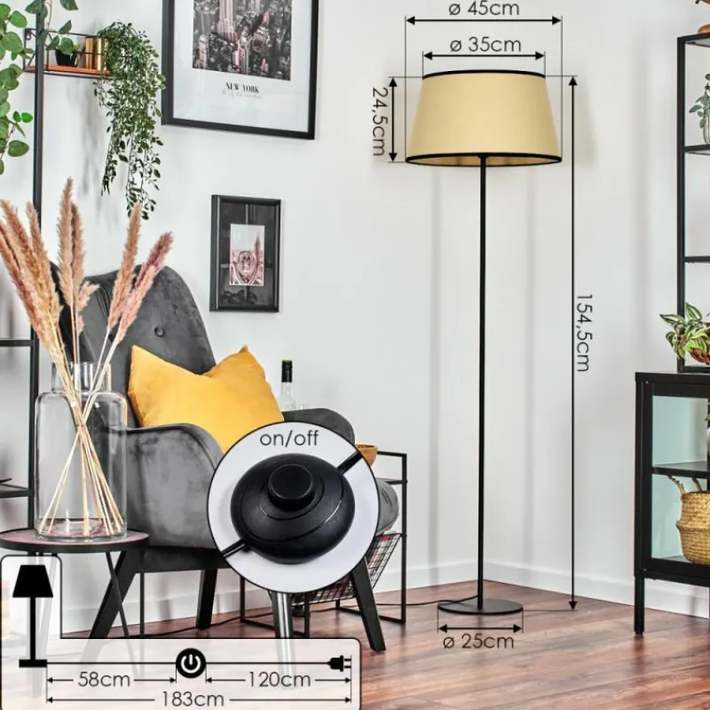 Style Boho-Chic-hofstein Chellas Lampadaire beige, Noir, 1 lumière