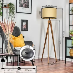 Style Boho-Chic-hofstein Chellas Lampadaire, Liseuse Écru, Noir, 1 lumière