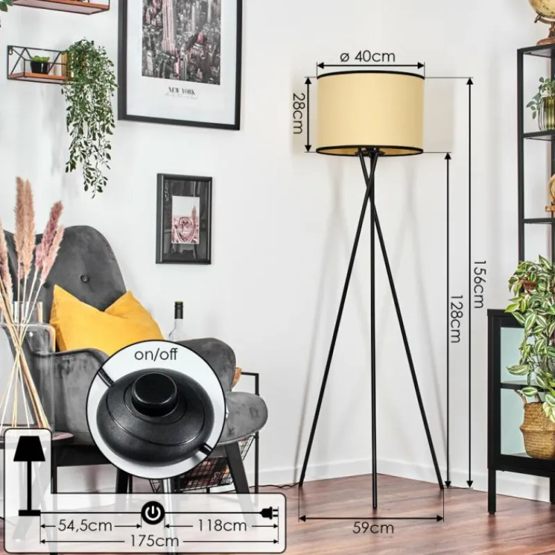 Style Boho-Chic-hofstein Chellas Lampadaire Noir, 1 lumière