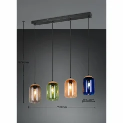 Luminaires Trio Cork Suspension Noir, 4 lumières